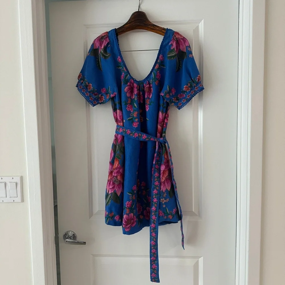Farm Rio Blue Summer Fruit Scarf Mini Dress - Picture 3 of 7
